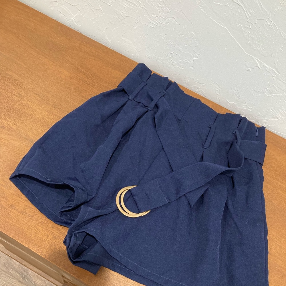 Jealous Tomato Navy High Waist Paper Bag Shorts